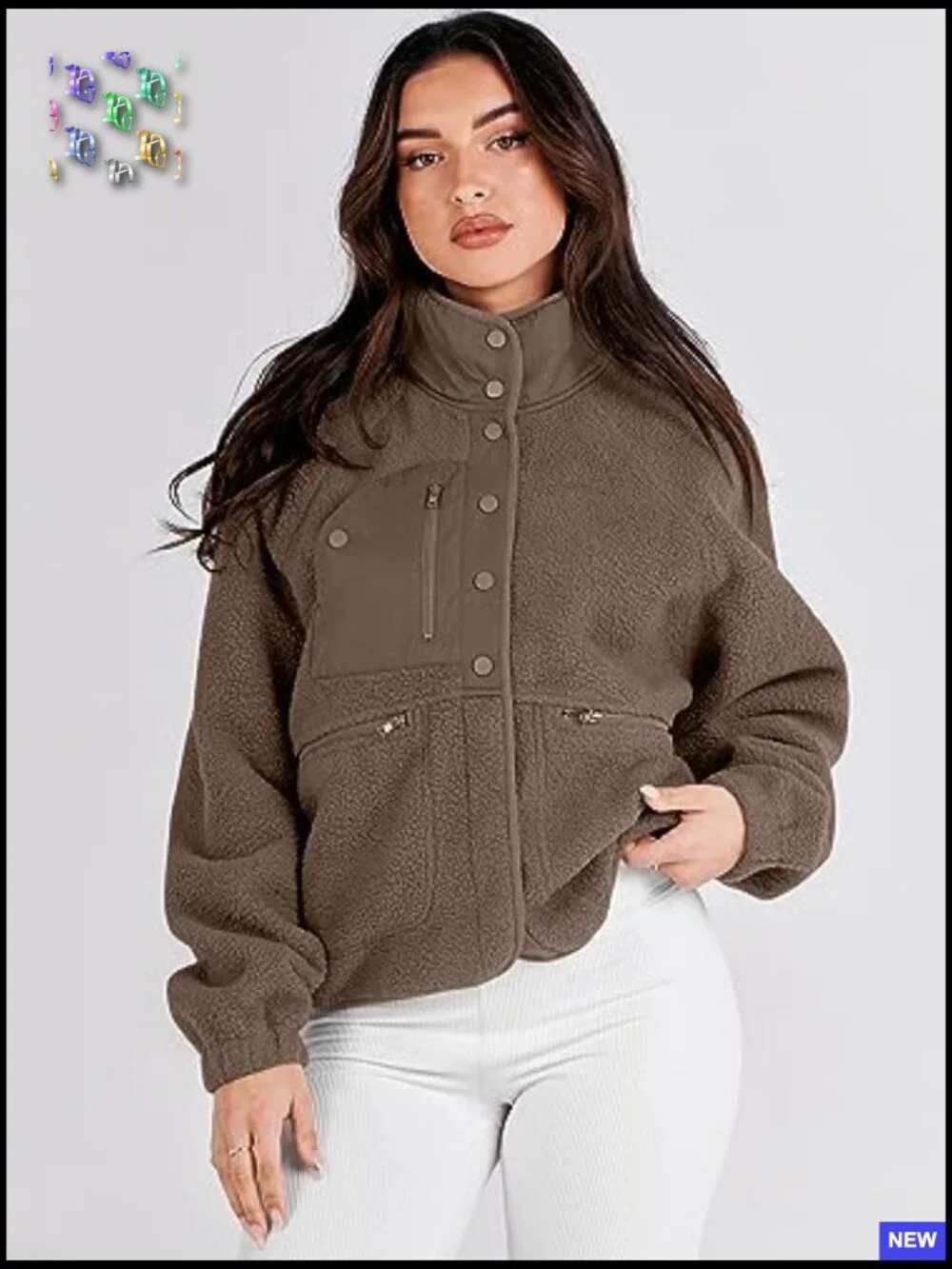 Fuzzy Fleece Jacket Cropped Sherpa Button Down Shacket Coats Outwear With - Picture 4 of 7